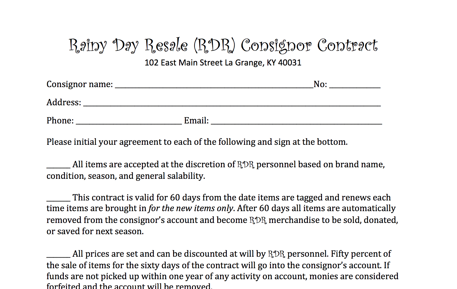 RDR Consignor Contract